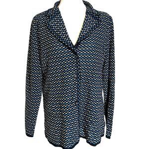 Exclusively Misook Blue, White, Black Metallic Blazer Style Knit Cardigan Large